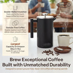 Extra Large French Press Coffee Maker 59 oz (1.75L), Large Capacity Stainless Steel Big French Press XL, Thermal Insulated Black Coffee Maker with Double Walled Insulation, Black