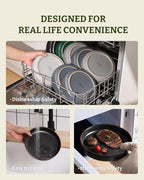 famiware Mercury Pasta Bowls Set of 4, 33 oz Large Salad Bowls, Ceramic Pasta Plates Bowls, Serving Bowls for Kitchen, Microwave & Dishwasher Safe, Black