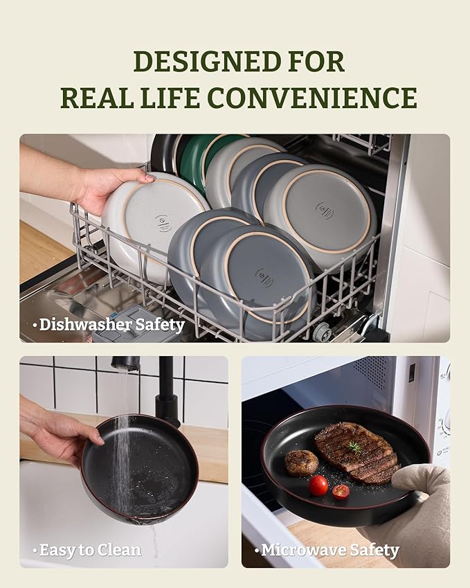 famiware Mercury Pasta Bowls Set of 4, 33 oz Large Salad Bowls, Ceramic Pasta Plates Bowls, Serving Bowls for Kitchen, Microwave & Dishwasher Safe, Black