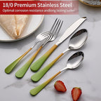 Colorful Silverware Set 20 Piece 18/0 Stainless Steel Flatware Green and Orange Handle Cutlery Set Service for 4 Fork Knife Spoon Set Mirror Finish Dishwasher Safe
