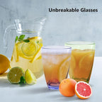 Topsky 12-ounce Plastic Water Tumblers | Set of 4 Colorful Unbreakable Drinking Glasses Clear Acrylic Reusable Juice Wine Cups for Home Picnic Party, Dishwasher Safe,Stackable