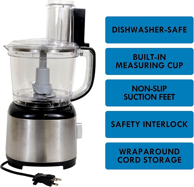 Kenmore 11 Cup Food Processor - Vegetable & Fruit Salad Cutter, Multifunctional, Chopper, Clicer, Mincer, Puree, Grater, Blades, Shredder, Compact Stainless Steel Kitchen Appliances, 500 W Black