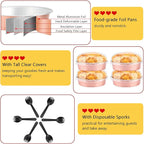 LNYZQUS 8oz Mini Cake Pans with Lids 50 Pack, 4” Disposable Small Pie Pans Aluminum Foil Baking Tins Ramekins,Small Baking Pans Muffin Containers Holders for Wedding Party-Champagne