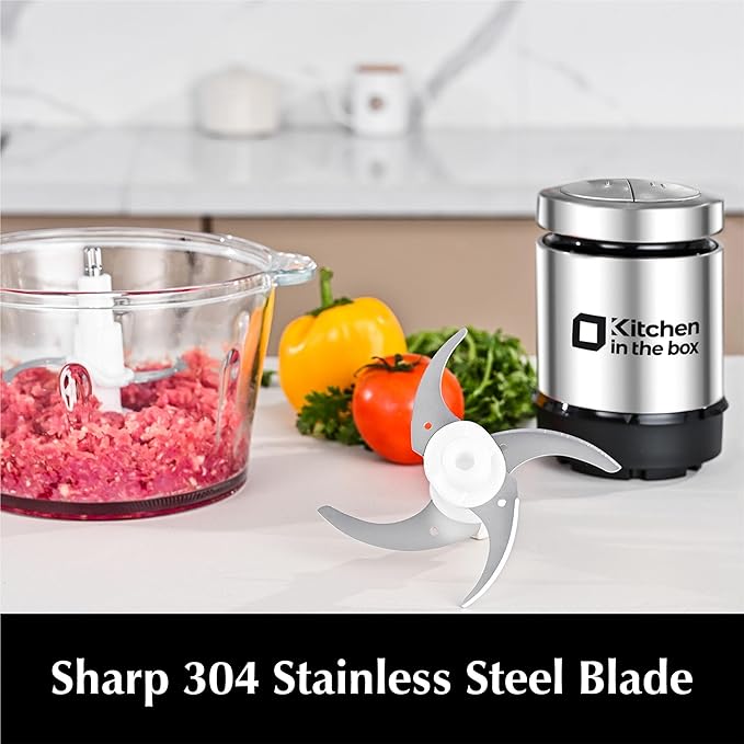 Kitchen in the box Food Processors with 400W All-Copper Motor,Small Meat Grinder & Food Chopper - Electric Vegetable Chopper with 2 8-Cups Bowls & 2 Bi-Level Blades for Meat/fish/Vegetable/Baby Food