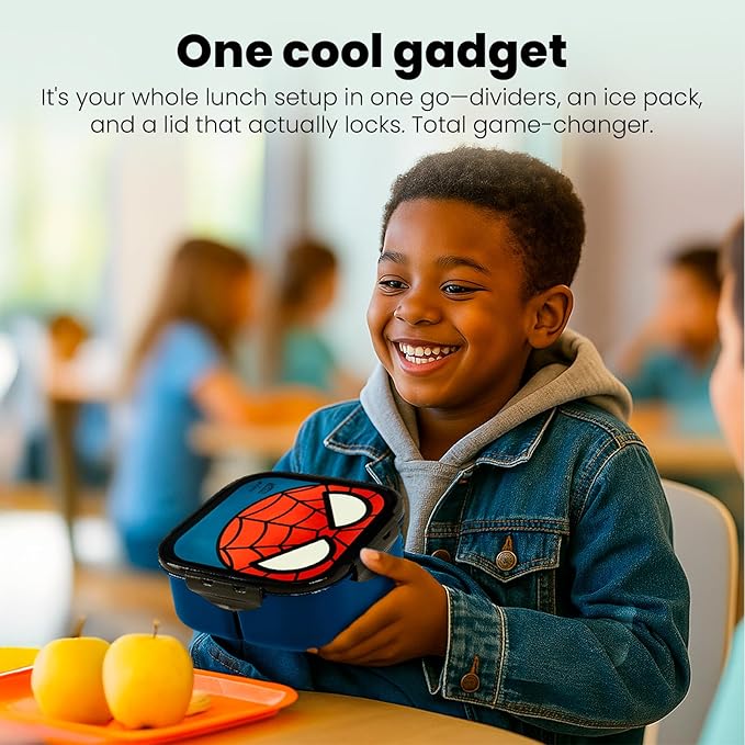 Yoobi x Marvel Spider-Man Bento Box and Ice Pack – Gift – 3 Compartment Lunch Box, Dishwasher & Microwave Safe Food Container for Kids & Tweens – BPA & PVC Free, Leakproof