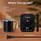 Coffee Mug Warmer & Mug Set for Desk, Electric Coffee Cup Warmer with 16oz Heated Mug, Temperature Control Smart Coffee Heater with Auto Shut Off & 9 Temp Settings, Gifts for Men Women, Black