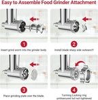 Metal Food Grinder Attachment for KitchenAid Stand Mixers, Meat Grinder for Kitchen Aid Included 3 Sausage Stuffer Tubes, 4 Grinding Plates, 2 Grinding Blades, Kubbe Meat Processor Accessories