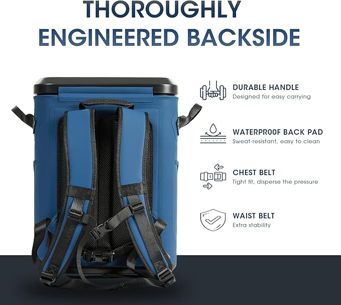 Magnetic Backpack Cooler Bag, Cold Retention Soft Coolers 30 Can Insulated Soft Sided Cooler with Waterproof Bag