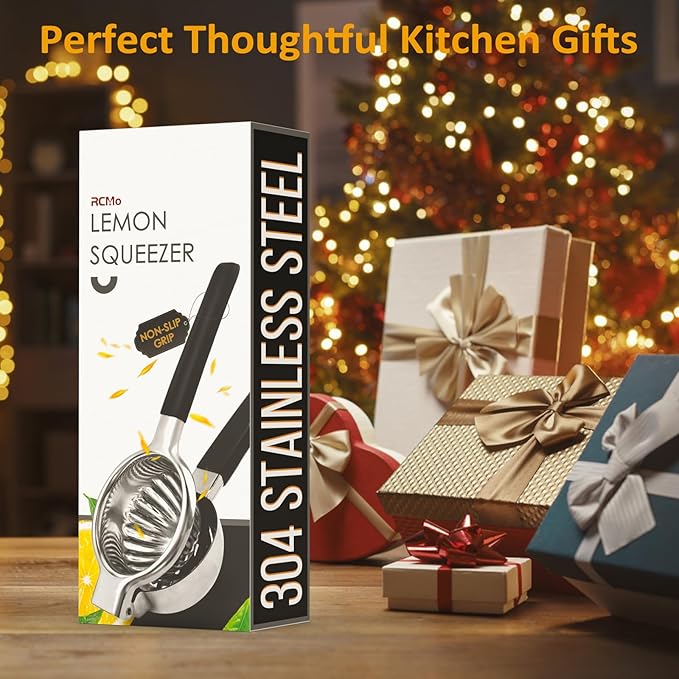 Stainless Steel Lemon Squeezer - Metal Citrus Juicer - Lime Lemon and Fruit Juicer with Silicone Handles - Large Manual Citrus Press Juicer - Hand Held Squeezer - Ergonomic Design with Solid