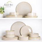 AmorArc Ceramic Dinnerware Sets, Handmade Reactive Glaze Stoneware Plates and Bowls Sets,Highly Chip and Crack Resistant | Dishwasher & Microwave Safe Dishes Set, Service for 6 (18pc)