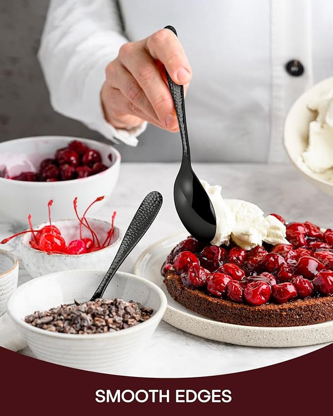 Hammered Black Silverware Set, EUIRIO 24 Pieces Cutlery Sets for 4, Heavy Duty Stainless Steel Flatware, Food-Grade Utensil Sets Includes Spoons Forks and Knives, Mirror Finish Dishwasher Safe