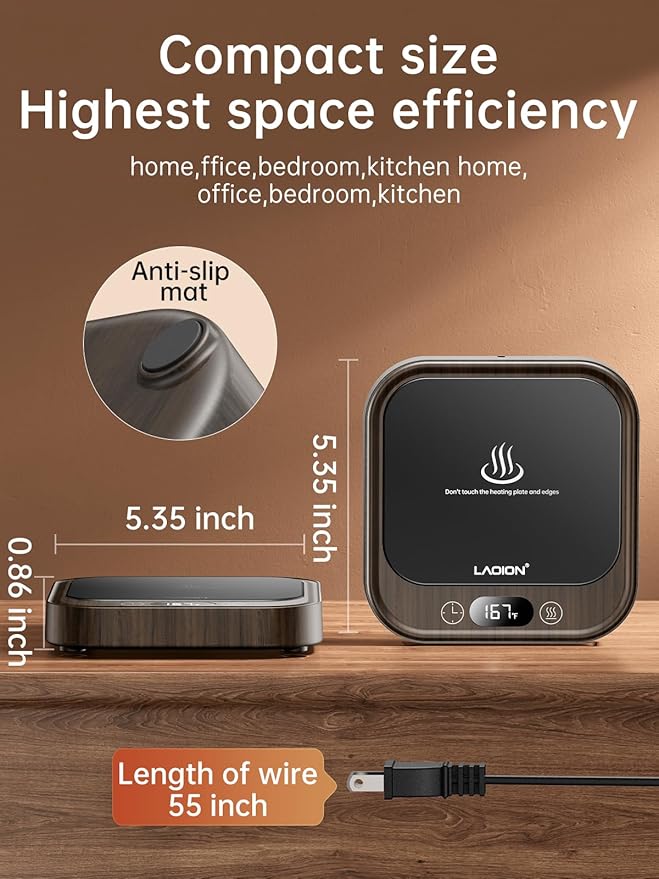 Mug Warmer - 40W Coffee Cup Warmer for Desk with Auto Shut Off, Smart Electric Candle Warmer with 4 Temp & Time Settings, Coffee Gifts for Beverage, Tea, Water, Milk in Home & Office (Wood)