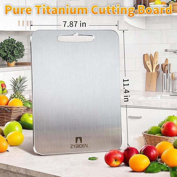 Pure Titanium Cutting Board, Stainless Cutting Boards for Kitchen, Double-Sided Food Grade Chopping for Meat, Vegetable & Fruit (8 * 12 IN)