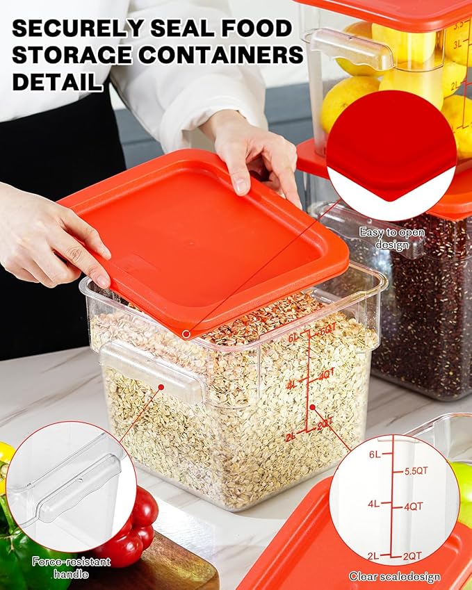 6QT Clear Food Storage Containers: 6 PCS[Food Grade][Hot&Cold Resistant] NSF Food Storage Containers with Lids for Home Restaurant Kitchen Storage Pizza Proof Dough, BPA Free