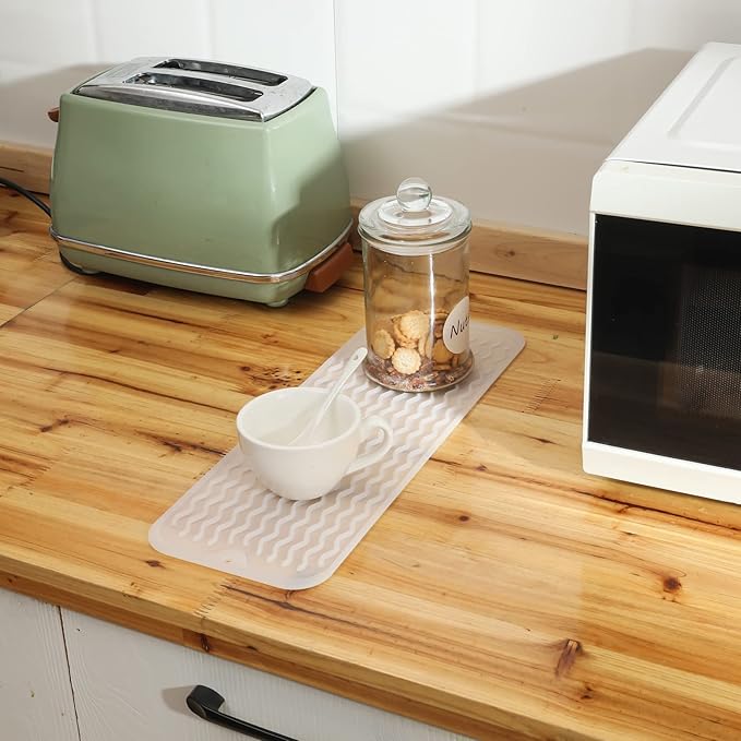 Silicone Dish Drying Mat for Multiple Usage,Easy clean,Eco-friendly,Heat-resistant Silicone Mat for Kitchen Counter,Sink,Bar,Bottle,or Cup Translucent M 17 inches x 6 inches