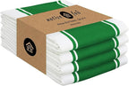 Native Fab Green Kitchen Towels 18 x 28 Inch, 4 Pack, Wide Stripe, Super Absorbent, Fast Dry, Soft, Cotton Dish Towels for Wiping Hands, Drying Dishes, Counter Cleaning Dish Cloth Set - Green