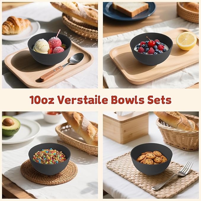Handy Wheat Straw Bowls Set of 6,Unbreakable Ice-Cream Bowls Sets for Kids,10oz Small Dessert Bowls for Kitchen,Camping and RV.Black Series