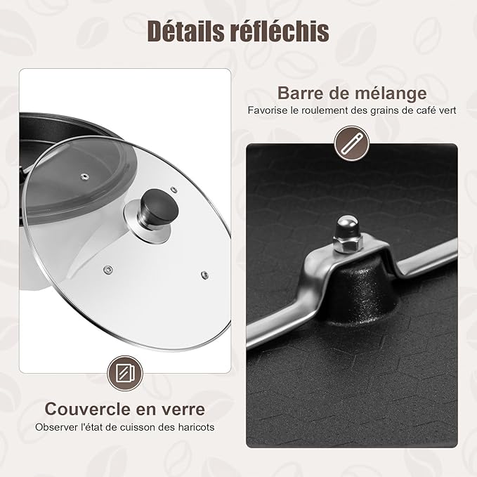 Electric Coffee Roaster Machine 500g Capacity Electric Coffee Bean Roaster Machine with Timer 0-240℃ Non-Stick for Home Use Cafe Shop Nut Peanut Black Bean Soybeans 110V 800W