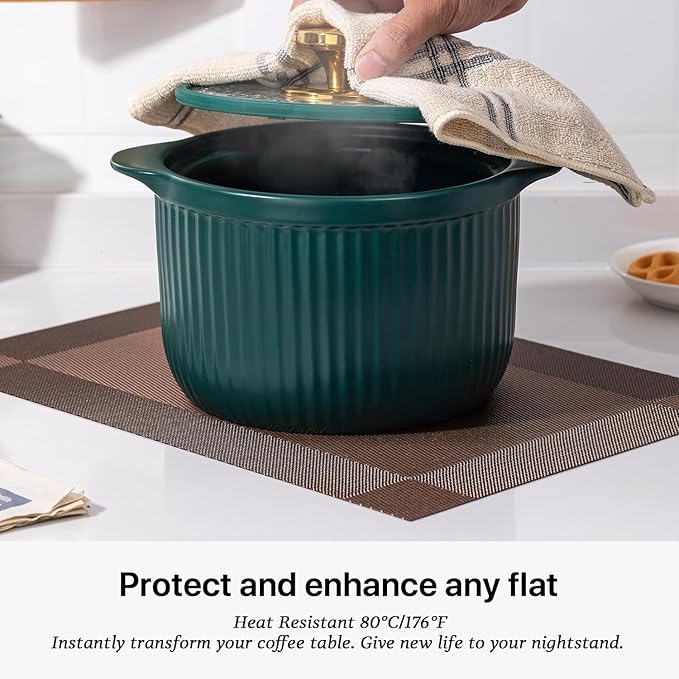 LEXMORE PlaceMats Set of 12 Vinyl/Plastic Woven Place Mats for Kitchen Table Indoor/Outdoor Washable PlaceMat Wipeable Dining Table Mats(Brown Cube)