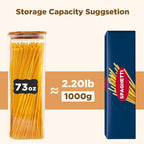 Glass Pasta Storage Jars Square 73oz, 3 Pack Glass Jars With Bamboo Lids, Tall Kitchen Storage Containers For Pasta, Storage For Pantry Organizers