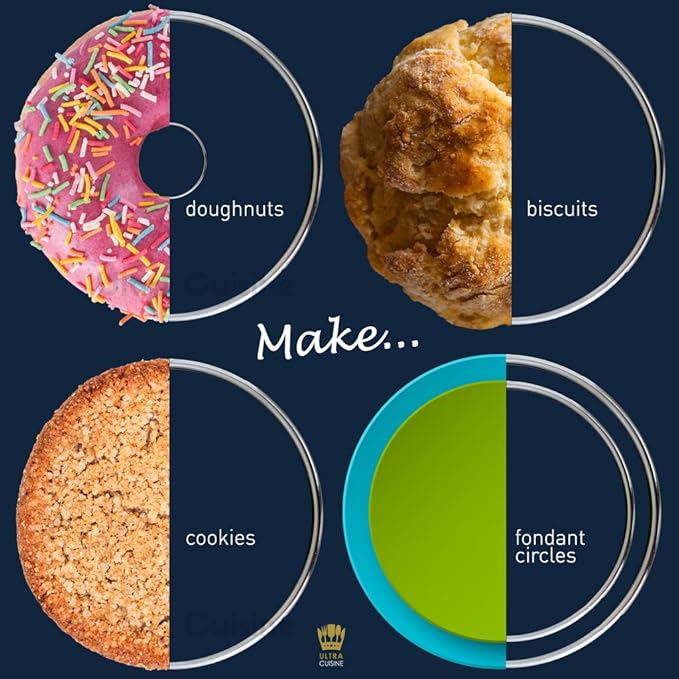 Ultra Cuisine 11 Piece Small Circle Cookie Cutter Set - Graduated Round Cookie Mold Cutter For Donuts & Scones - Heavy-Duty Stainless Steel w/3 Pastry Ring Cookie Cutters For Baking - Food Rings