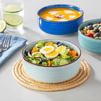 vancasso Bonita Cereal Bowl Set of 6, 24 Oz Ceramic Bowls for Kitchen, Dishwasher & Microwave Safe Bowls for Soup, Cereal, Dessert, Fruit, Blue Colored Bowl Set