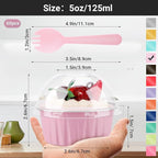EUSOAR Disposable Creme Brulee Ramekins and Pink Spoons, 60pcs 5oz Mini Cake Cheesecake Pans with Lids, Aluminum Foil Ramekins with Lids Muffin Liners for Party Wedding Birthday Family Gathering