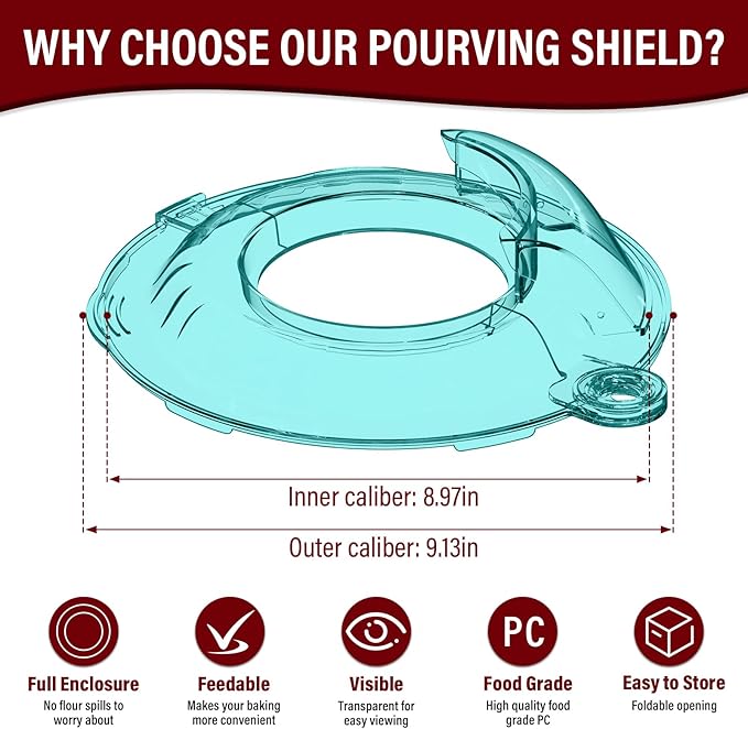 Pouring Shield for KitchenAid Tilt Head 4.5-5QT Stainless Steel (Only),Safety Pouring Shield,Splatter Guard for kitchenaid mixer bowl,Kitchen Aid Stand Mixers (Transparent Blue, for 4.5-5 QT)