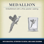 Heritage Pewter Pheasant Square Shot Glass | Hand-Sculpted 1.5 Ounce Shot Glass | Intricately Crafted Metal Pewter Inlay