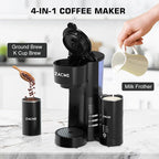 ZACME 4IN1 Single Serve Coffee Maker with Milk Frother & Grinder, Small Coffee Machine for K Cup & Ground, 28oz Water Tank, 6 to 14 oz Brew Sizes, Self-cleaning Function, Adjustable Drip Tray