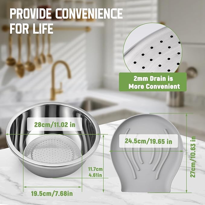 304 Stainless Steel Colander with Self-Draining Base, Goldusk 5QT Food-Grade Silicone Base Large Colander Strainer for Kitchen Pasta Strainer Washing Bowl for Pasta Rice Fruits Vegetables
