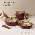 CAROTE 18Pcs Titanium Reinforced Nonstick Pots and Pans Set, Nonstick Cookware Set with Detachable Handle, Induction Kitchen Cookware Sets Removable Handles, Dishwasher Safe, Oven Safe, Red