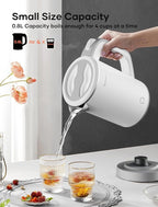 Sekaer Small Electric Tea Kettle Stainless Steel 0.8L Portable Travel Hot Water Boiler, Mini Electric Coffee Kettle with Auto Shut-Off & Boil Dry Protection, Cordless Base & White