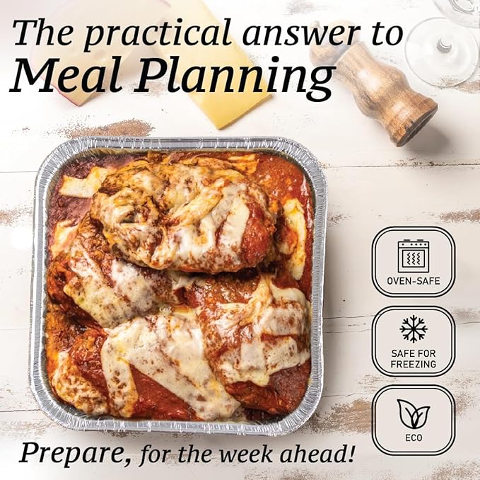 8x8 Foil Pans (55 Pack) - 8 Inch Square Aluminum Pans - Disposable Baking Pans for Heating, Prepping Food & Baking Cakes - Aluminum Baking Pans Disposable - 8 x 8 Baking Pan - Bottom: 6.5x6.5