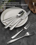 Hammered Silverware Set, Ollex Silver 30PCS Flatware Set for 6 Mirror Finish Stainless Steel Eating Utensils Sets Include Forks Spoons and Knives Tableware Kitchen Cutlery Sets, Dishwasher Safe