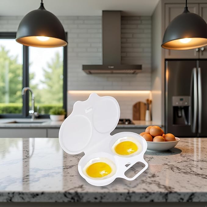 2Pcs White Egg Poacher, 2 Cavity Nonstick Poached Egg Maker With Lid, Double Drain Poached Egg Cups, Egg Poacher Microwave Egg Cooker, Kitchen Cooking Gadgets（13 * 5cm）