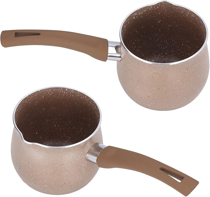 Mini Saucepan, 0.8qt/750ml Nonstick Butter Warmer Multi Milk Pot Stockpot Practical Small Melting Pot with Handle Pour Spouts