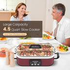 4 Quart Casserole Programmable Slow Cooker with Ceramic Baking Dish - Perfect Kitchen Small Appliance for Family Dinners, Oven Safe and Durable Bakeware for Lasagna, Roasts (Red)