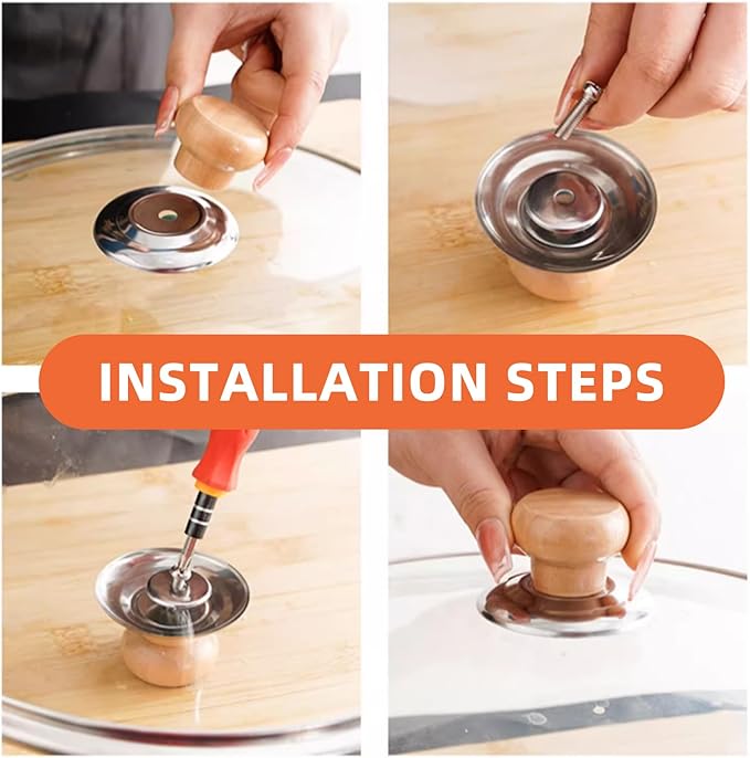 3 Pac Pot Lid Wood Knob, Universal Pot Lid Replacement Knobs,tempered glass pot lid pan cover with wood knob kitchen cooking-Great for Slow Cookers, Skillets and Kitchen Cookware Covers,