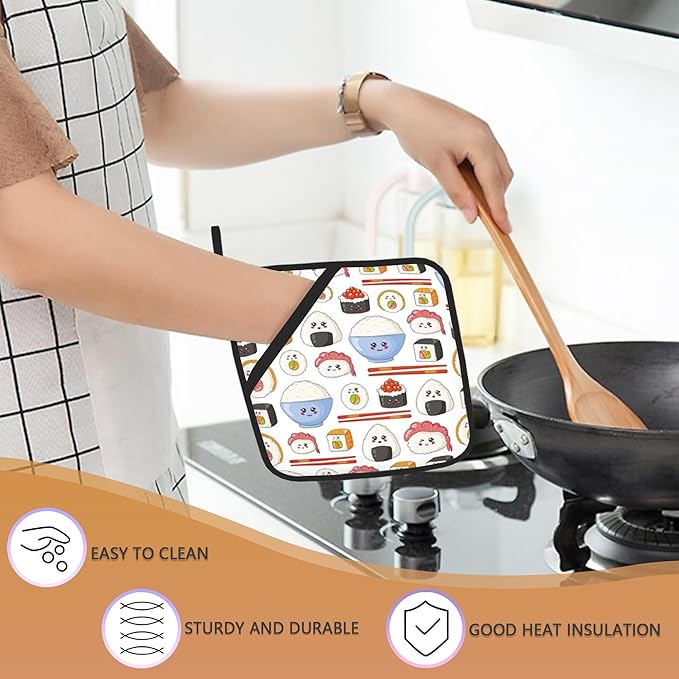 Kawaii Sushi Pot Holder Set of 2,Food Cute Cartoon Kitchen Heat Resistant Potholder for Women Men BBQ Cooking Baking
