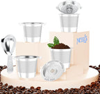 NESSUS K Cup Reusable Coffee Pods for Keurig 1.0, Stainless steel Reusable K Cups, Metal K Cups for Keurig Coffee Pods Reusable with Heat Resistant Handles and Coffee Scoop, NO BPA, 4 Pack