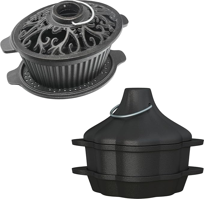 Wood Stove Humidifier + Garlic Roaster Steamer Set, Cast Iron Cookware for Fireplace, Camping, Kitchen - Pre-Seasoned, Heat-Resistant, Eco-Friendly