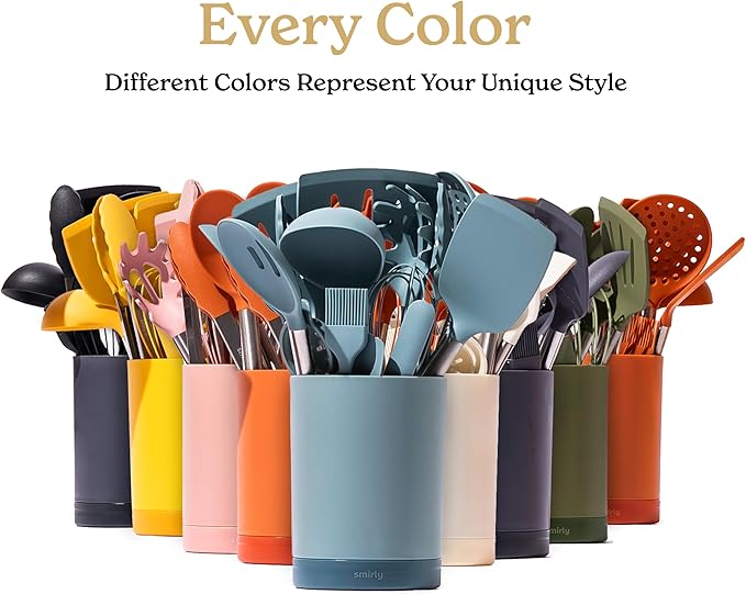 SMIRLY Kitchen Utensils Set, 26PCS Silicone Cooking Utensils Set, Spatula Set with Holder, Stainless Steel Kitchen Gadgets for Home and Kitchen