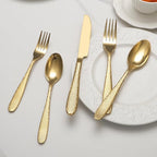 Gold Hammered Silverware Set, 20 Piece Stainless Steel Heavy Duty Flatware Set for 4, Food-Grade Tableware Cutlery Set for Home Restaurant, Mirror Polished, Dishwasher Safe