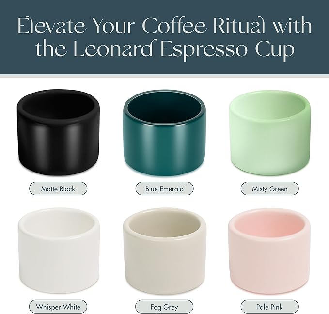 Folk Ceramics Leonard Ceramic Espresso Cups | Modern Stackable Demitasse Mugs for Espresso | Thick Walled, Handleless, Durable, Dishwasher & Microwave Safe | Set of 2, 3oz | Whisper White