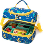 Insulated Kids Dual Compartment Lunch Bags Tote for Girls Boys Toddler Lunch Boxes Pre-School Toddler Kindergarten Picnic Camp Food Cooler Thermal with Strap (Z Yellow Dinos)
