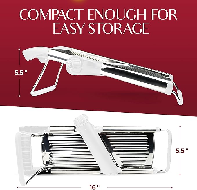 Gramercy Adjustable Mandoline Food Slicer, Mandoline Slicer for Kitchen, Mandolin, Potato, Tomato, Carrot, Vegetable, Fruit and Onion Cutter - Stainless Steel - INCLUDING 1 Pair Cut-Resistant Gloves