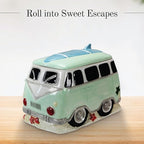 Young's Inc. Ceramic Cookie Jar - Cute Kitchen Counter Storage Canister with Lid - Perfect for Cookies, Coffee, Tea, Candy, Dog Treats, and More - Camper Van - Green, White, Blue