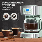 Taylor Swoden 12-Cup Programmable Coffee Maker, Regular & Strong Brew Drip Coffee Machine for Home and Office, Glass Carafe, Pause & Serve, Auto Shut Off, Green & Stainless Steel