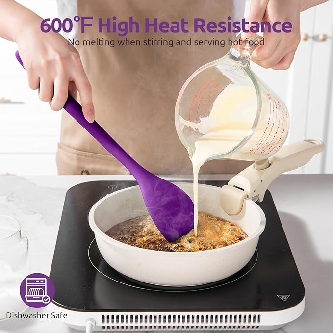 600ºF Heat Resistant Silicone Spoon: U-Taste 13.3in Solid Kitchen Cooking Spoon, Nonstick Food Grade Large & Long Soup Rubber Utensil for Mixing, Serving, Stirring, Basting, for Pot Cookware (Purple)